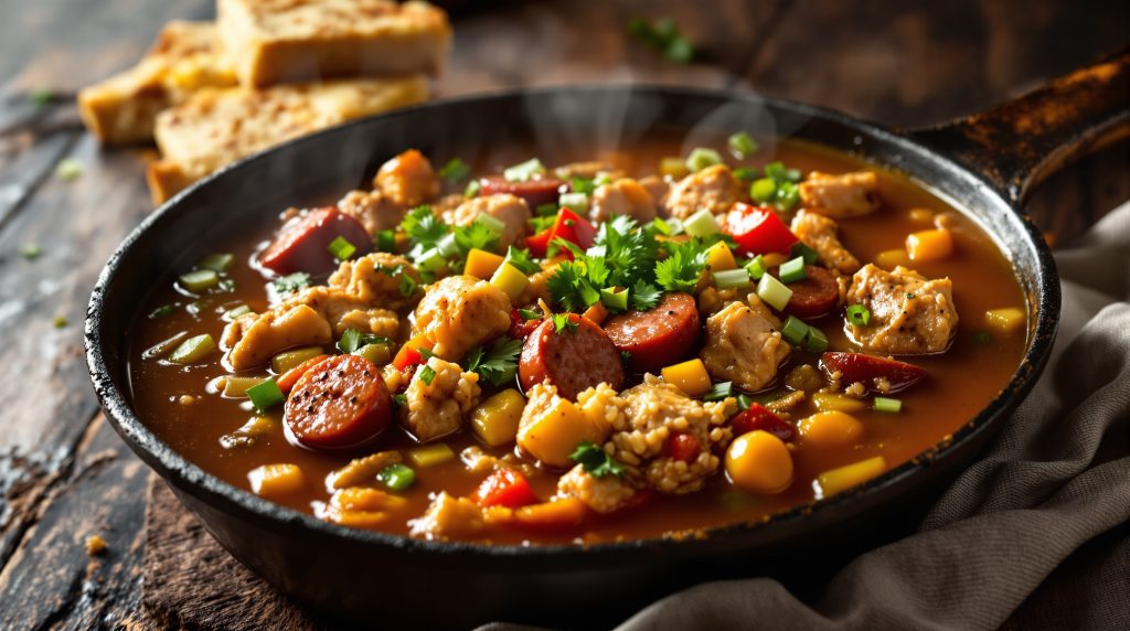 Cajun kyllinge- og pølsesuppe