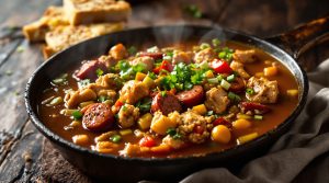 Cajun kyllinge- og pølsesuppe