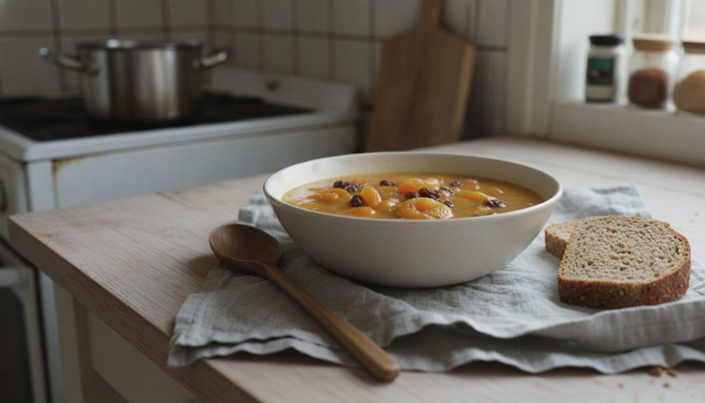 Skål med abrikossuppe