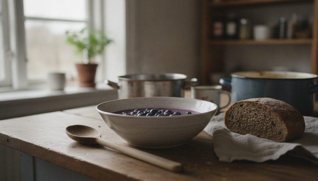 Skål med blåbærsuppe