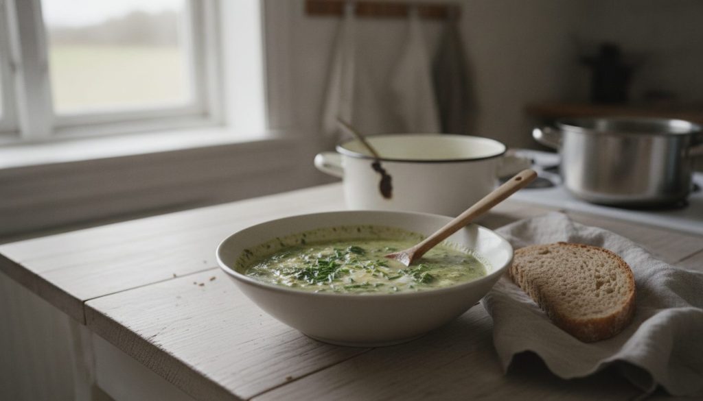 Skål med brændenældesuppe