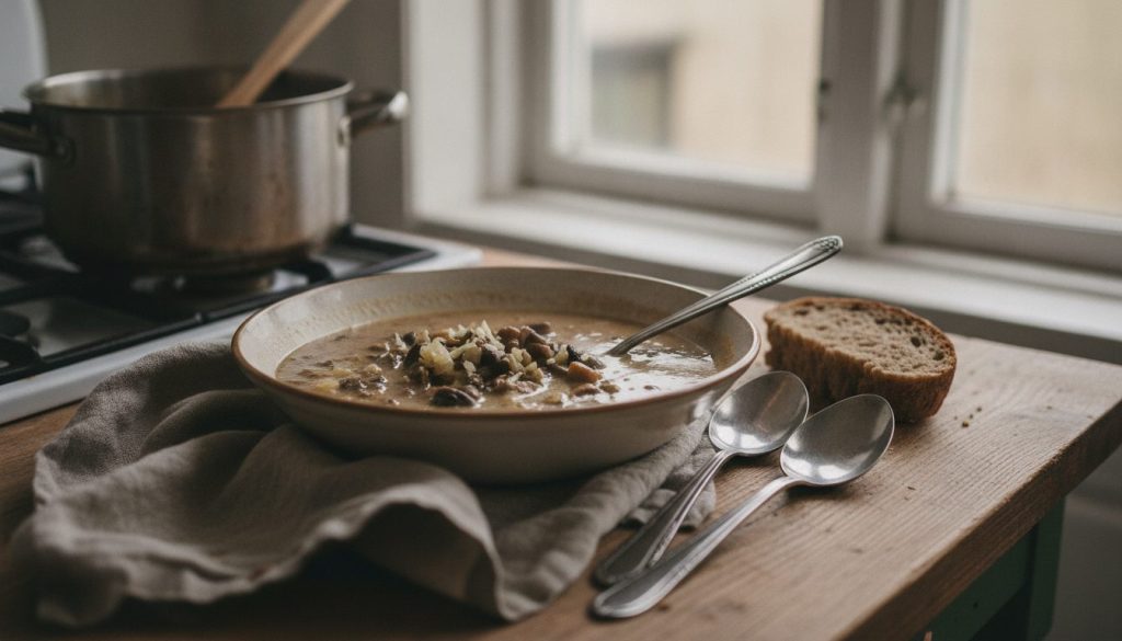 Skål med champignonsuppe