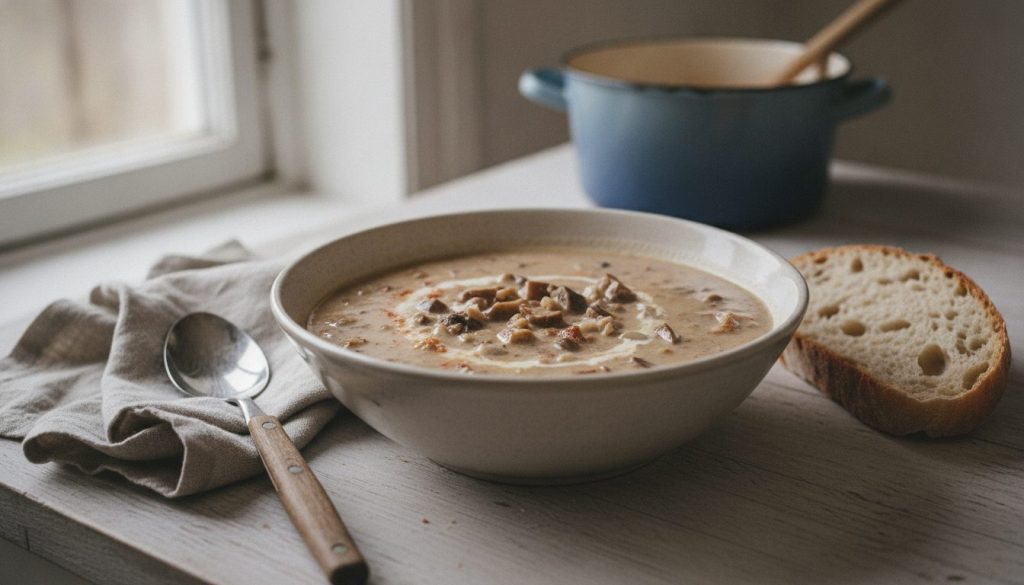 Skål med champignonsuppe