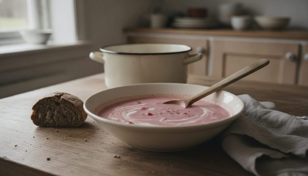 Skål med chilled strawberry soup