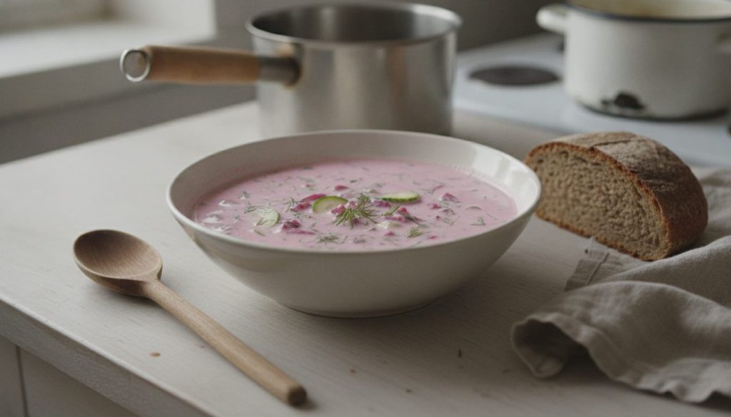 Skål med cold beetroot soup