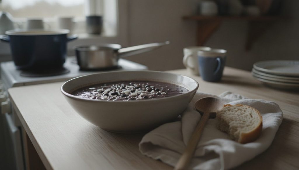 Skål med cold black bean soup