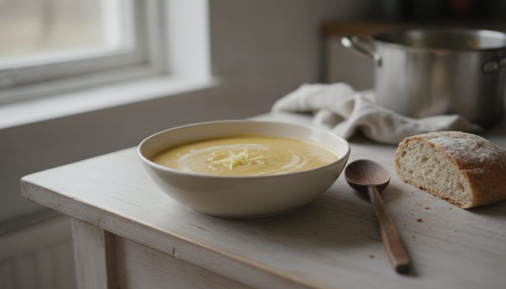 Skål med cold mango soup
