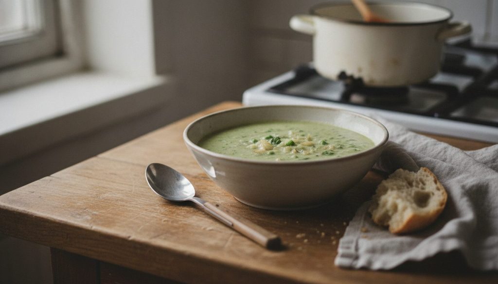 Skål med cold pea and mint soup
