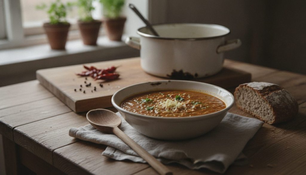 Skål med etiopisk krydret linsesuppe