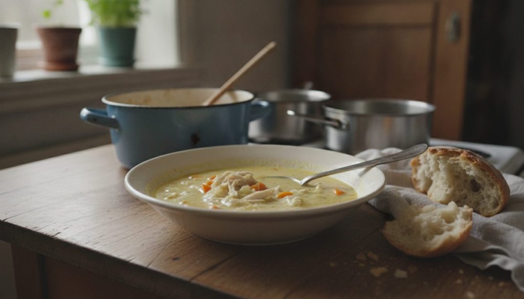 Skål med græsk citron-kylling suppe