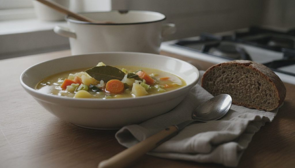 Skål med grøntsagssuppe