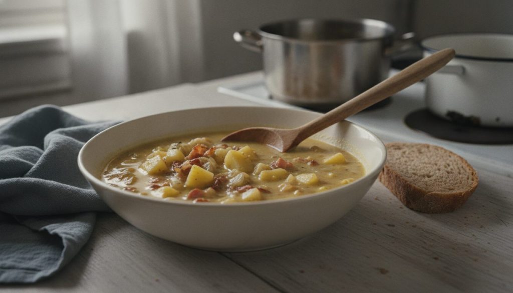 Skål med kartoffel-baconsuppe