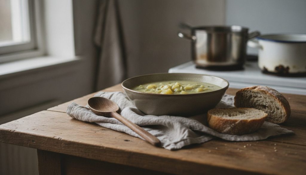 Skål med leek and potato soup