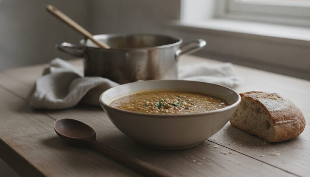 Skål med libanesisk linse- og citronsuppe