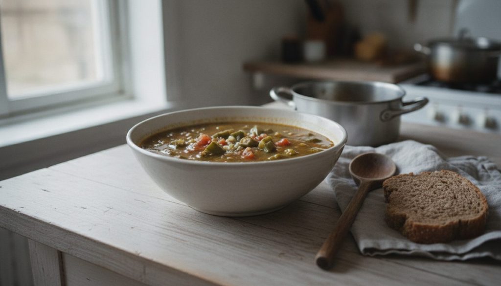 Skål med okra soup