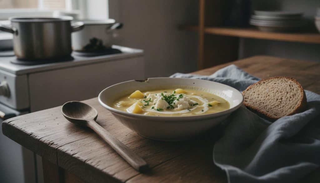 Skål med peruviansk kartoffel- og ostesuppe