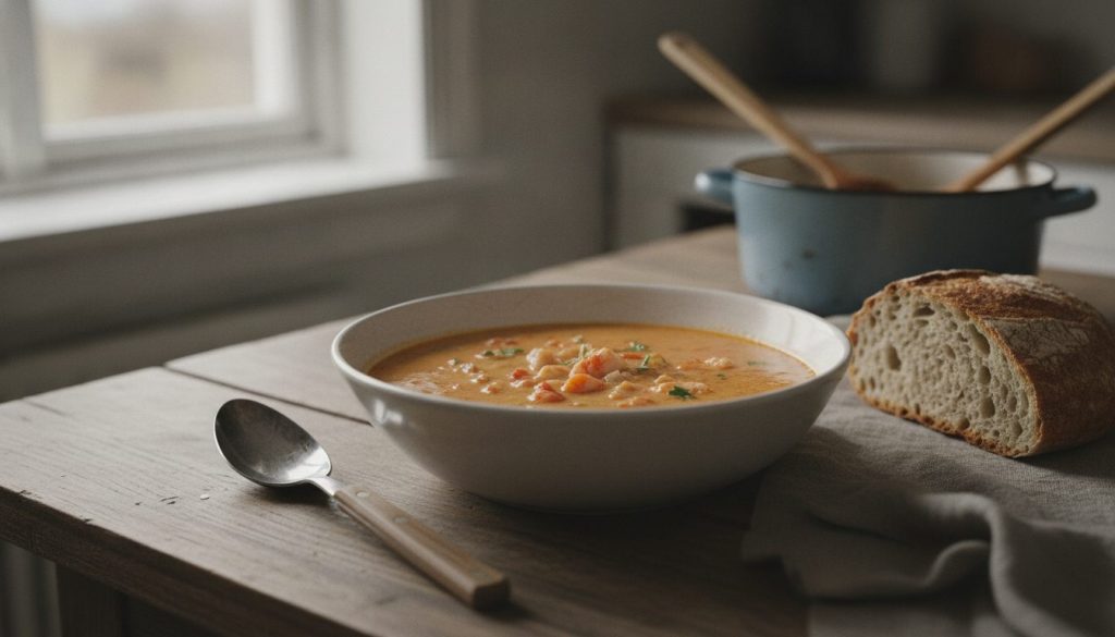 Skål med shrimp bisque