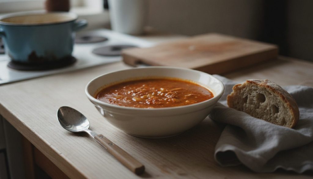 Skål med spansk hvidløgssuppe