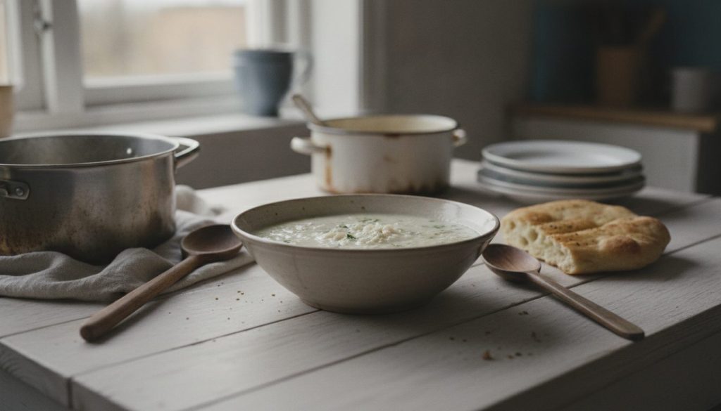 Skål med syrisk yoghurt- og rissuppe
