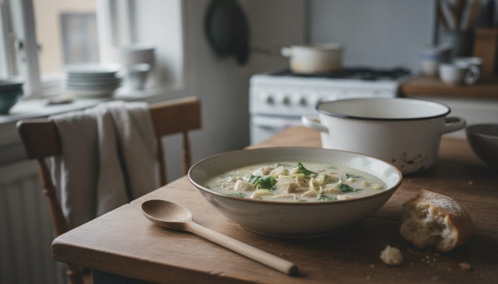 Skål med thai hot-and-sour coconut chicken soup