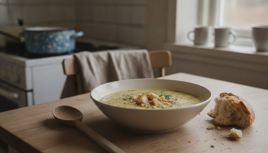 Skål med tjekkisk hvidløgssuppe