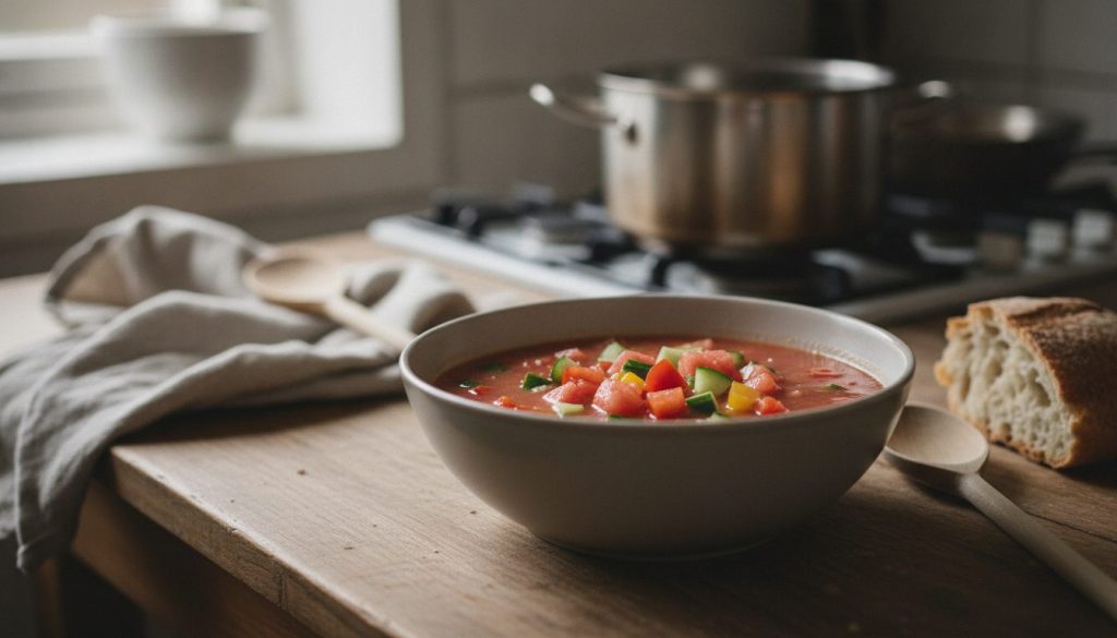 Skål med tomato watermelon gazpacho