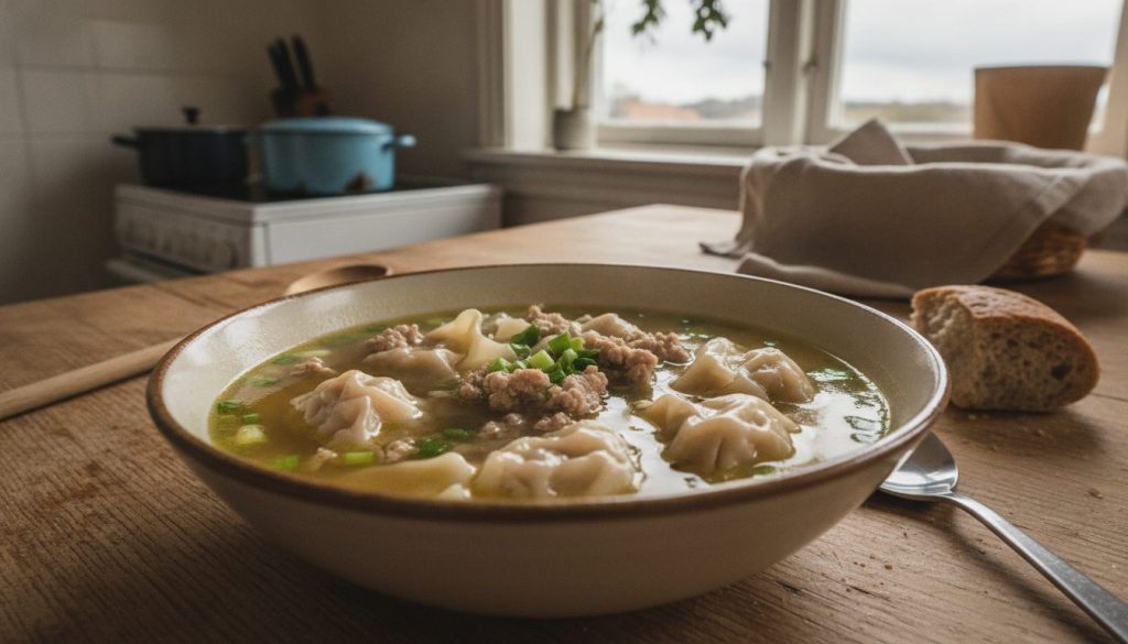 Skål med wonton suppe